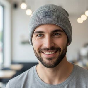 NWOT CHAOS Knit Acrylic Beanie Gray Logo Tag